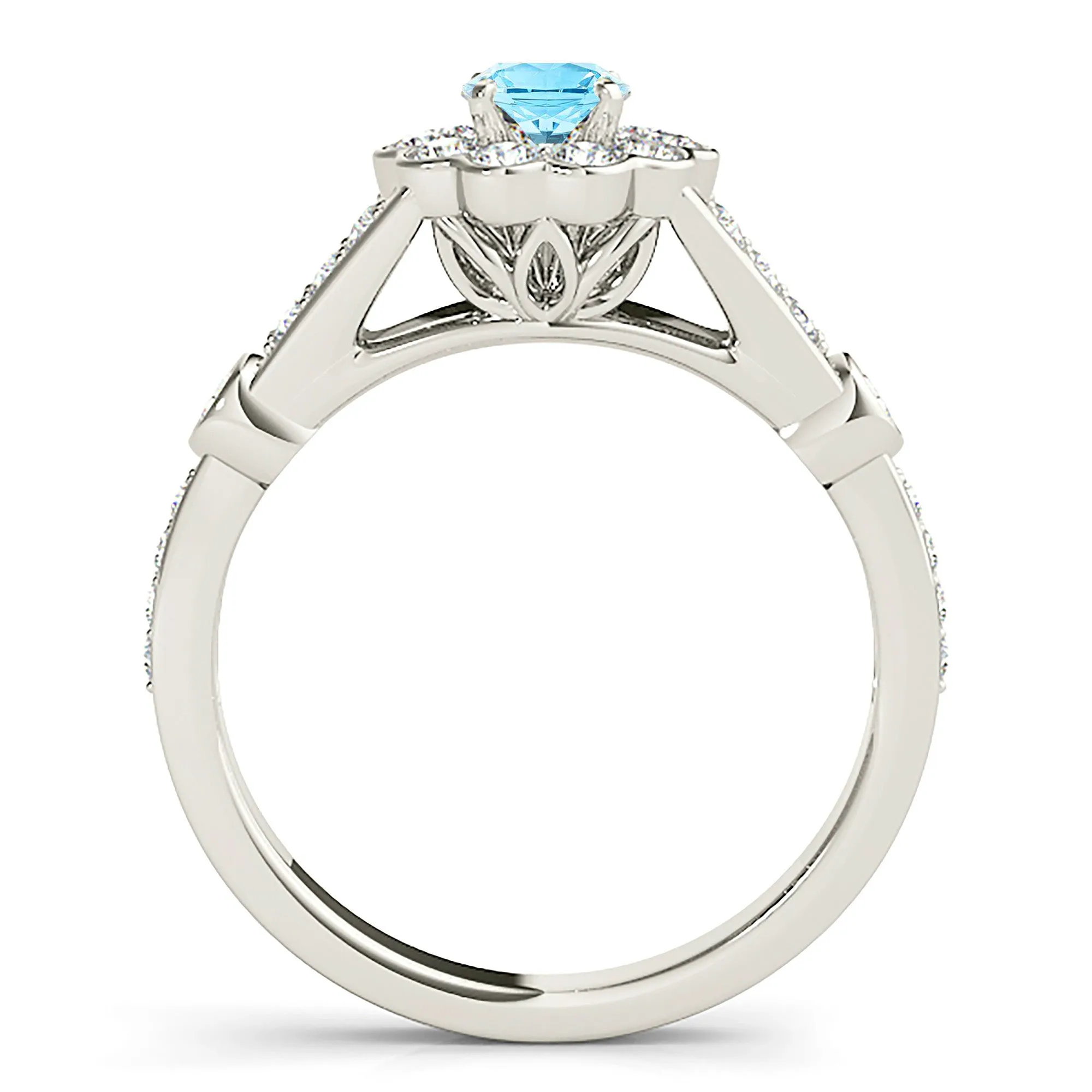 1.00 ct. Genuine Aquamarine Ring With Bezel Set Floral Halo