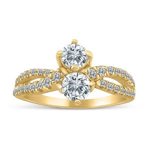 1.00ctw Diamond Two Stone Ring in 10k Yellow Gold (J-K, I2-I3)