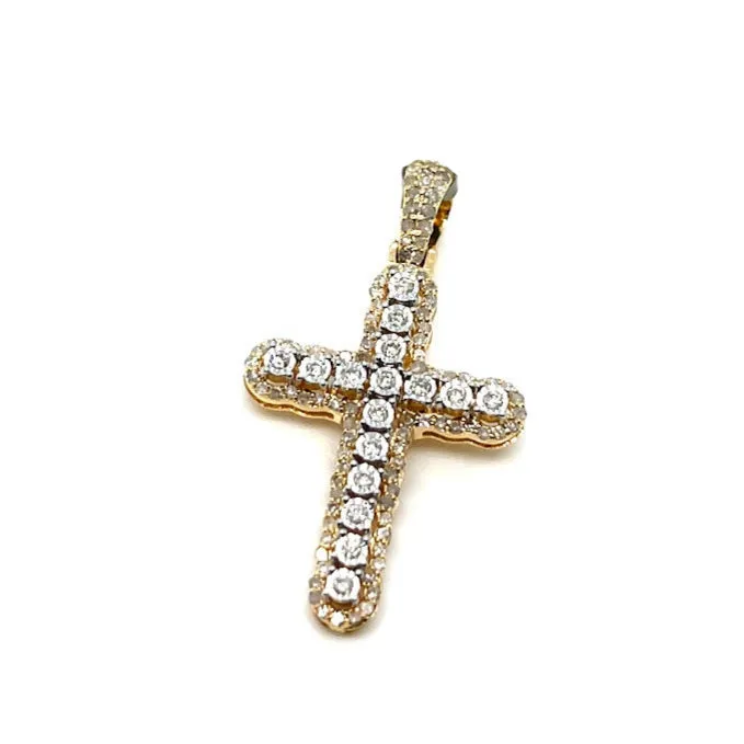 10k Gold Prong Cross Pendant with .73ct of Natural Diamonds - PD0990A
