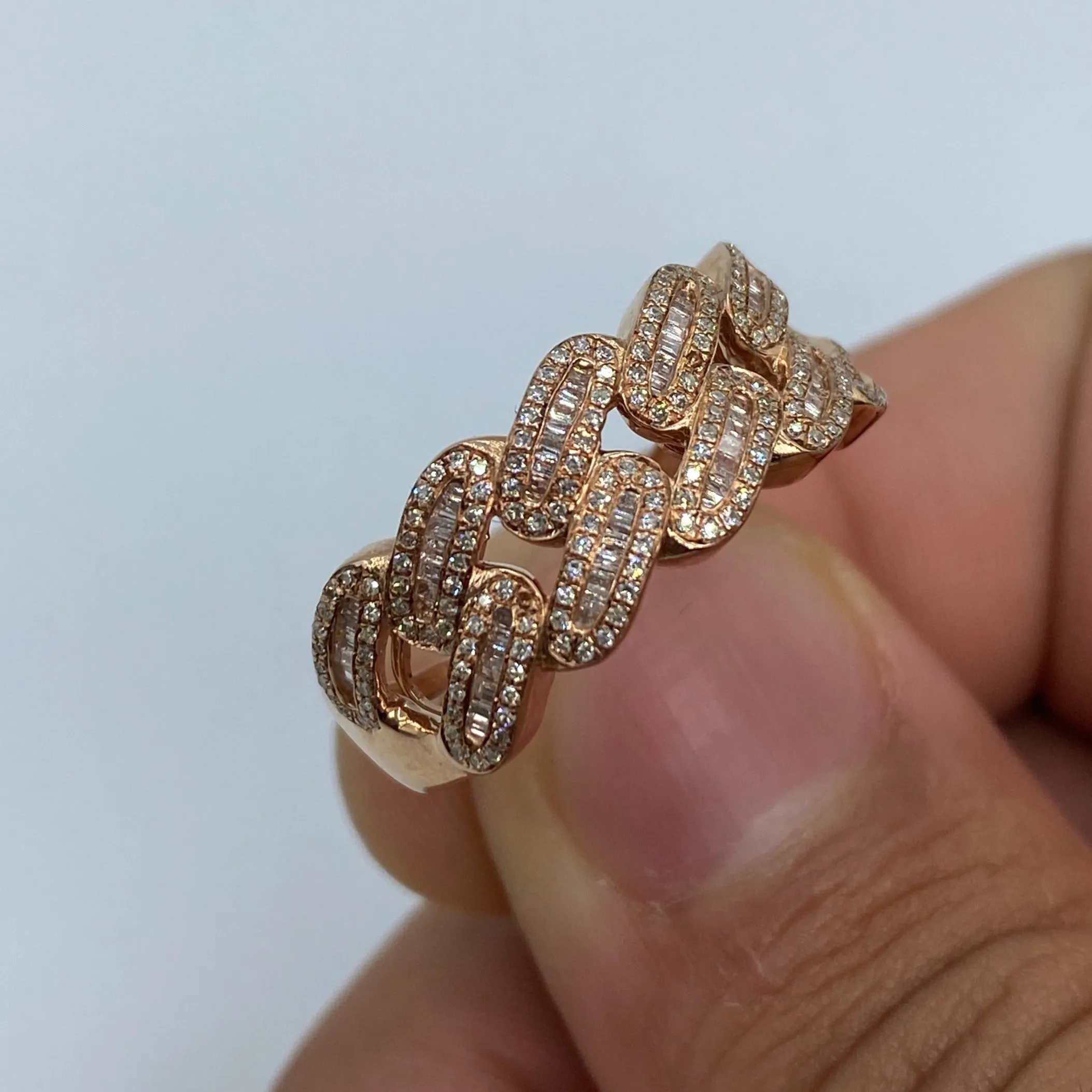 10K/14K Gold 9MM Rounded Cuban Link Diamond Baguette Ring