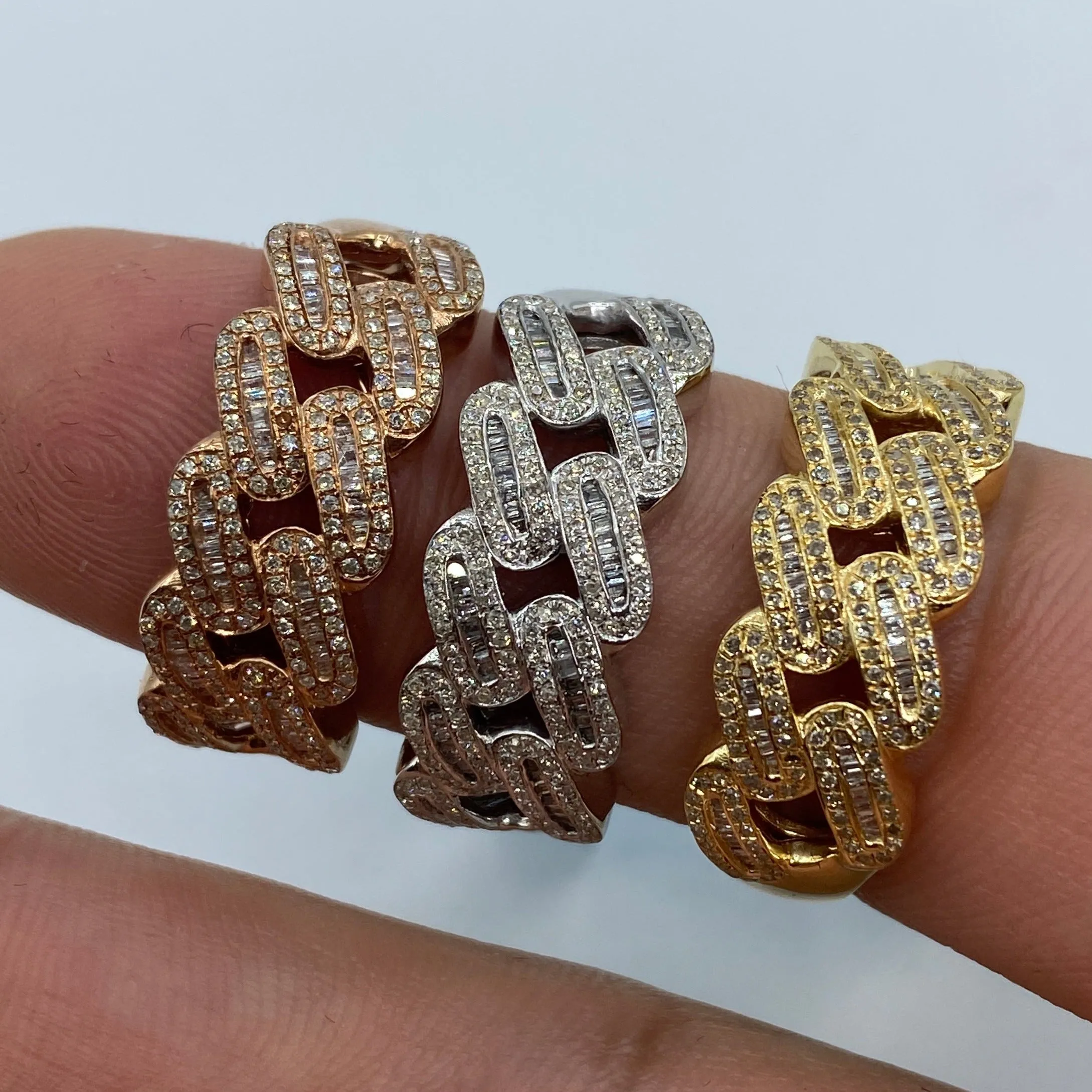 10K/14K Gold 9MM Rounded Cuban Link Diamond Baguette Ring