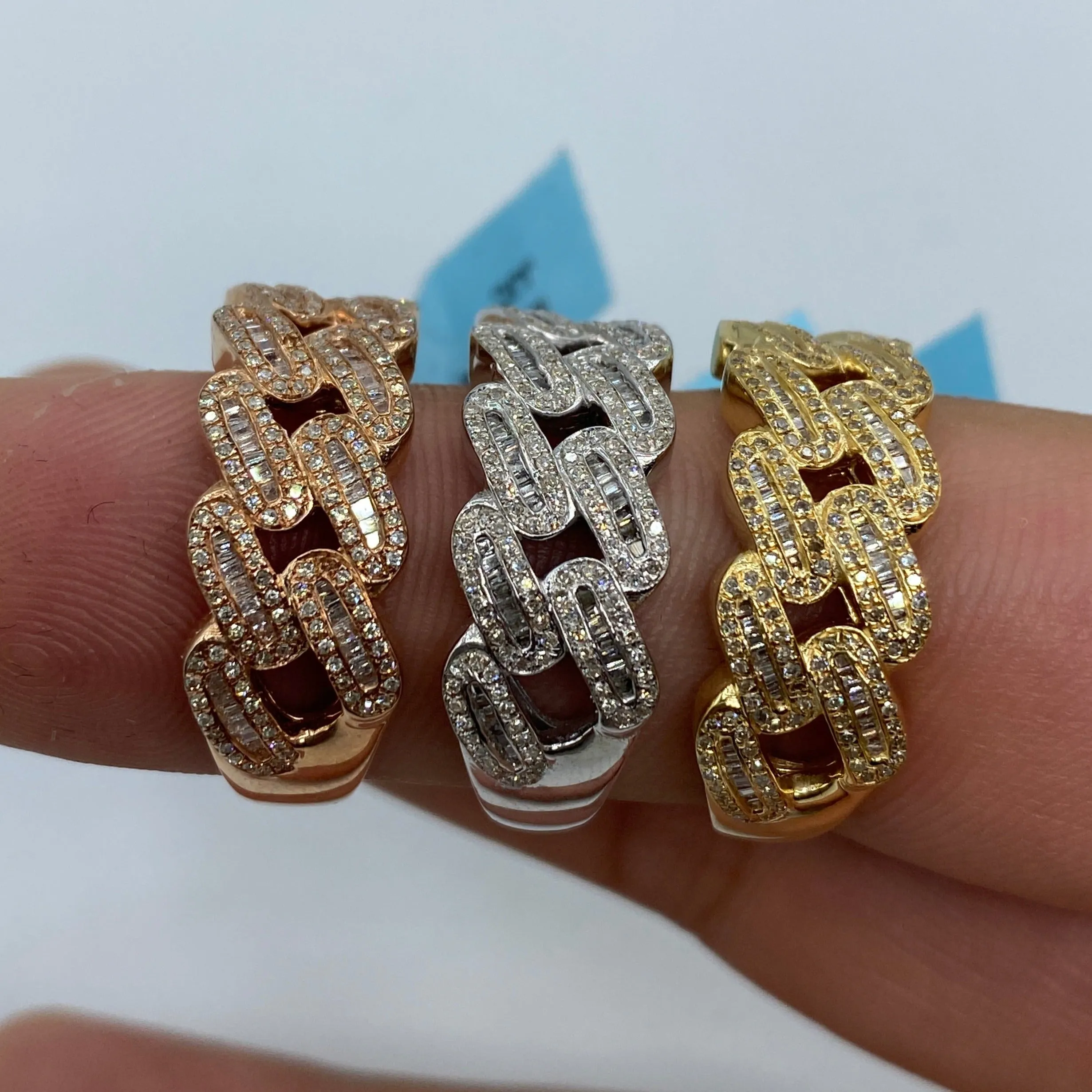 10K/14K Gold 9MM Rounded Cuban Link Diamond Baguette Ring