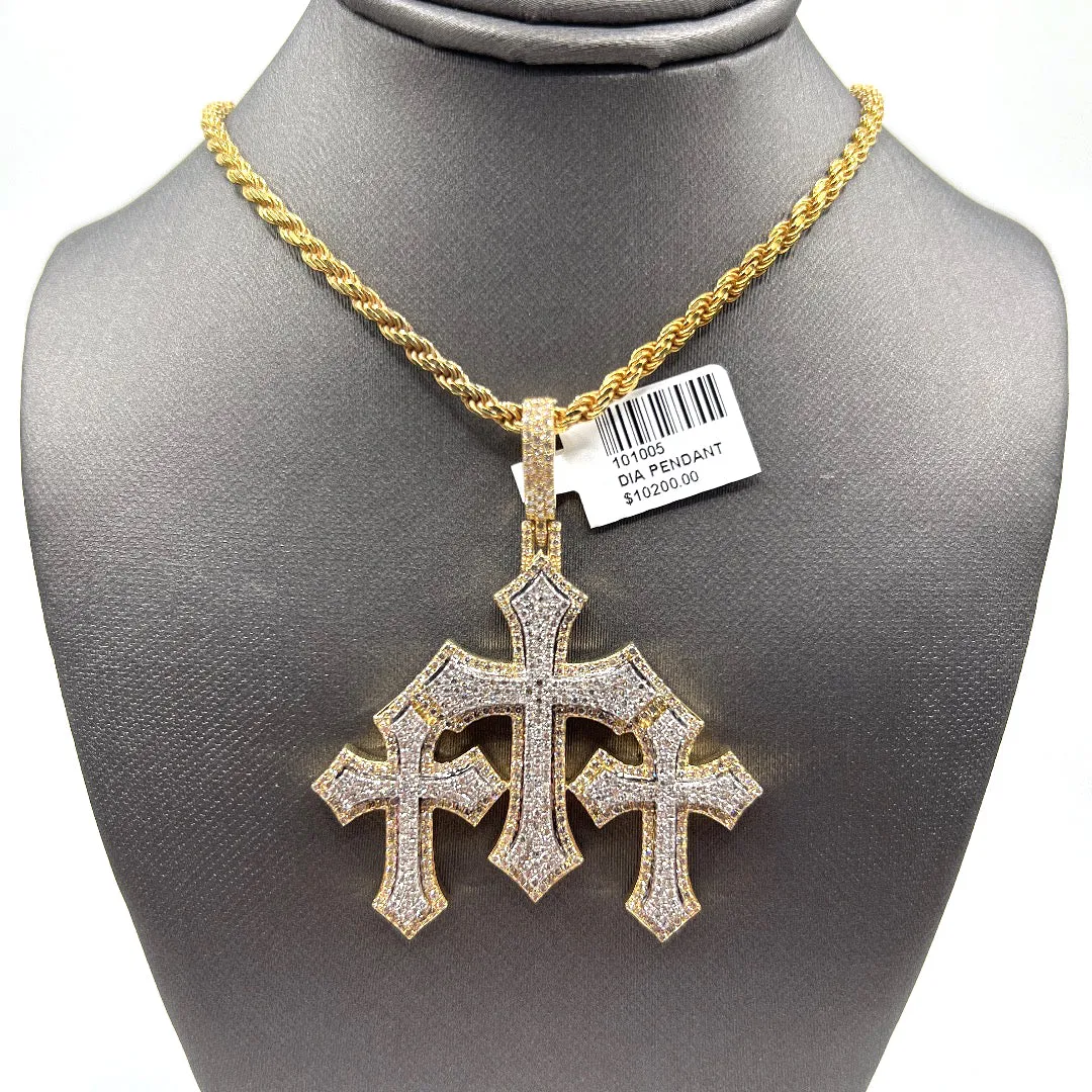 10KT DIAMOND 3 CROSS PENDANT