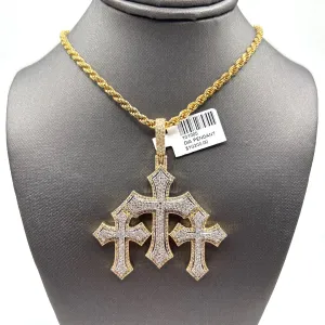 10KT DIAMOND 3 CROSS PENDANT