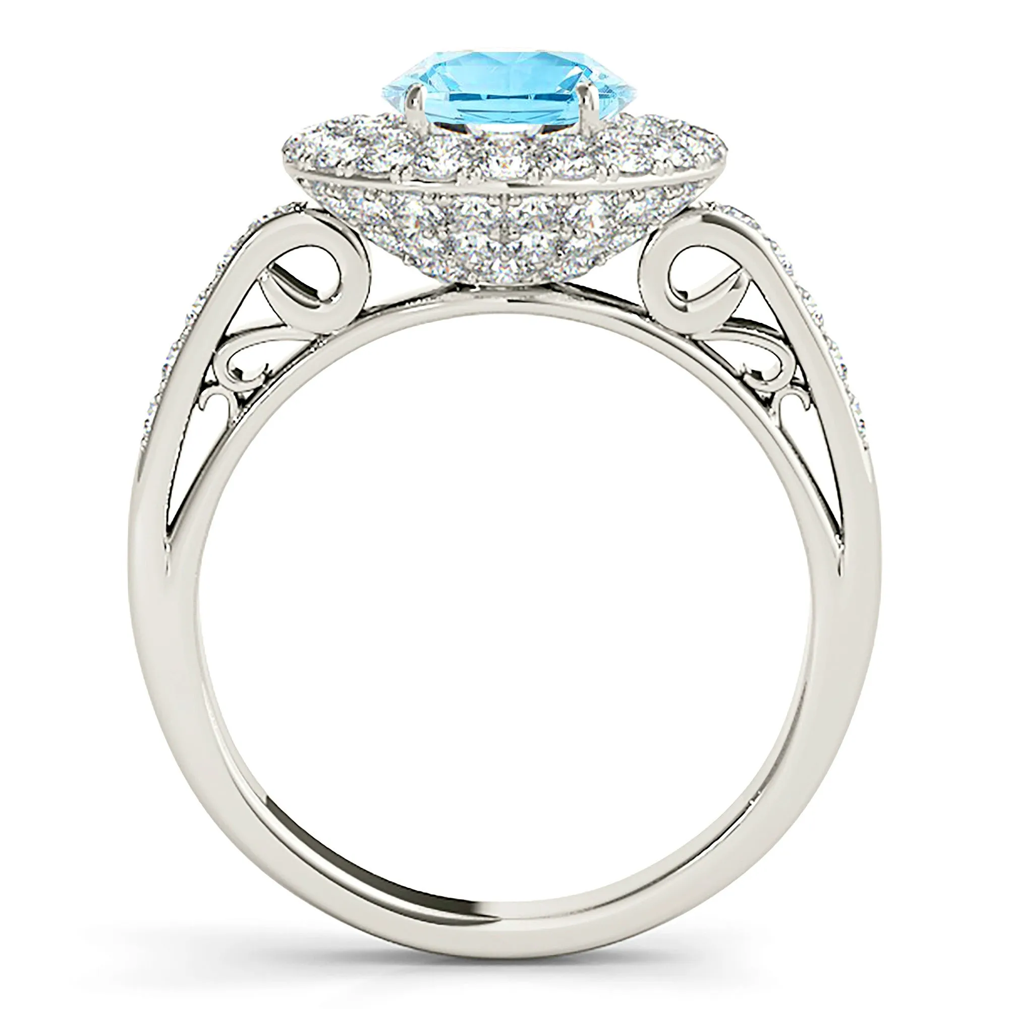 1.10 ct. Genuine Aquamarine Ring With 3 D Halo And Fancy Band