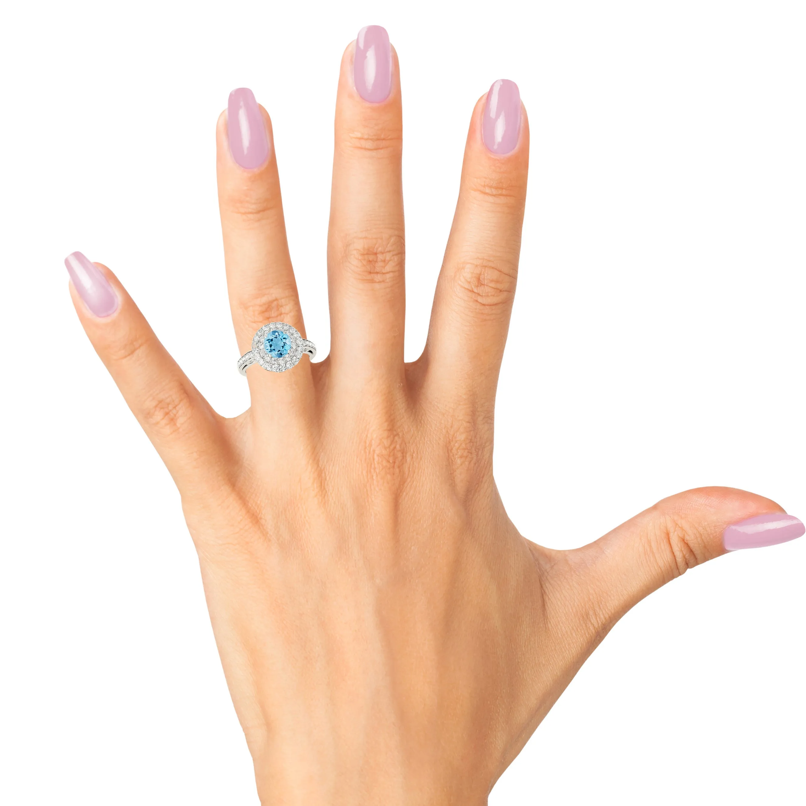 1.10 ct. Genuine Aquamarine Ring With 3 D Halo And Fancy Band
