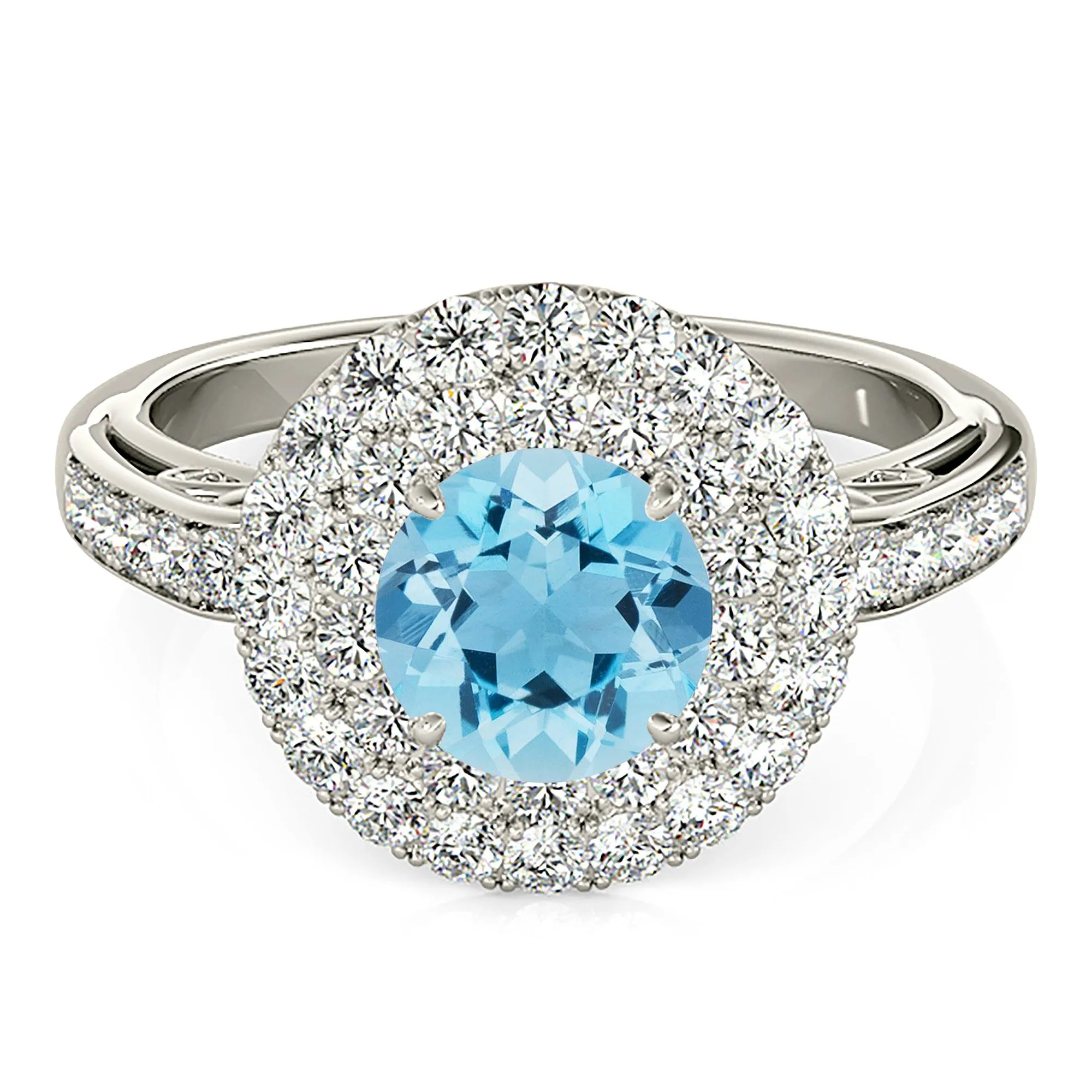 1.10 ct. Genuine Aquamarine Ring With 3 D Halo And Fancy Band