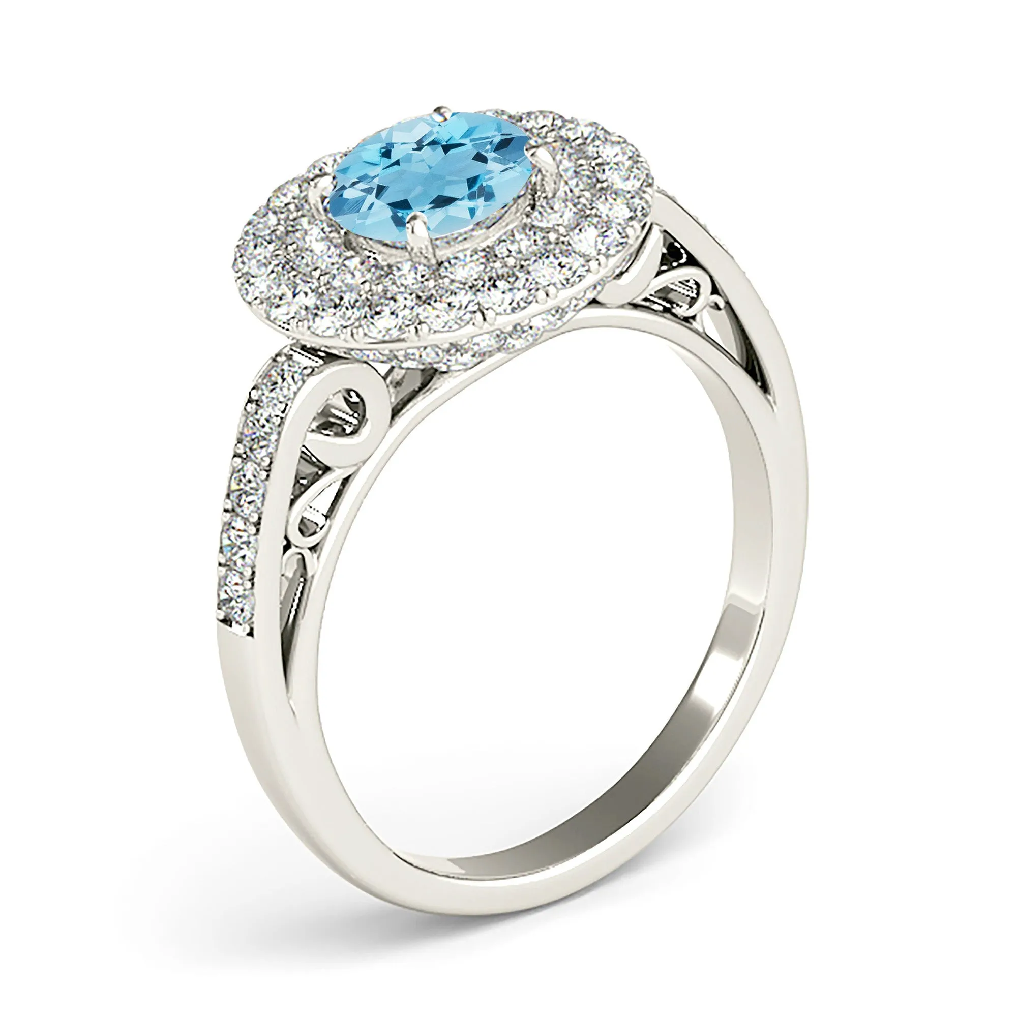 1.10 ct. Genuine Aquamarine Ring With 3 D Halo And Fancy Band