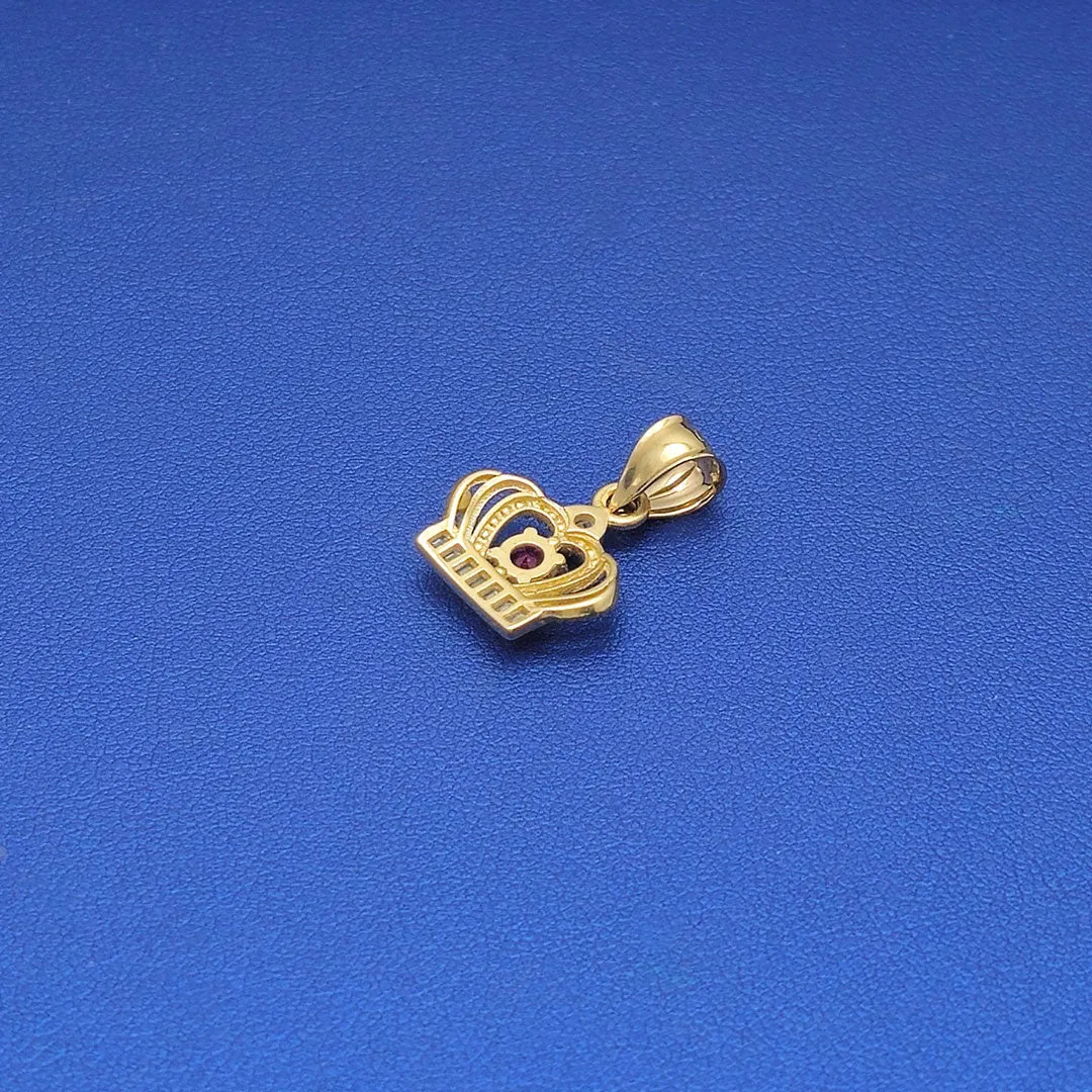 14k CZ Crown with Red Stone Pendant