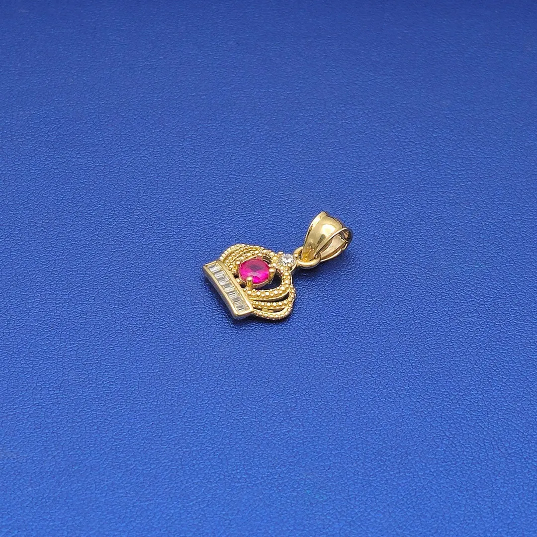14k CZ Crown with Red Stone Pendant