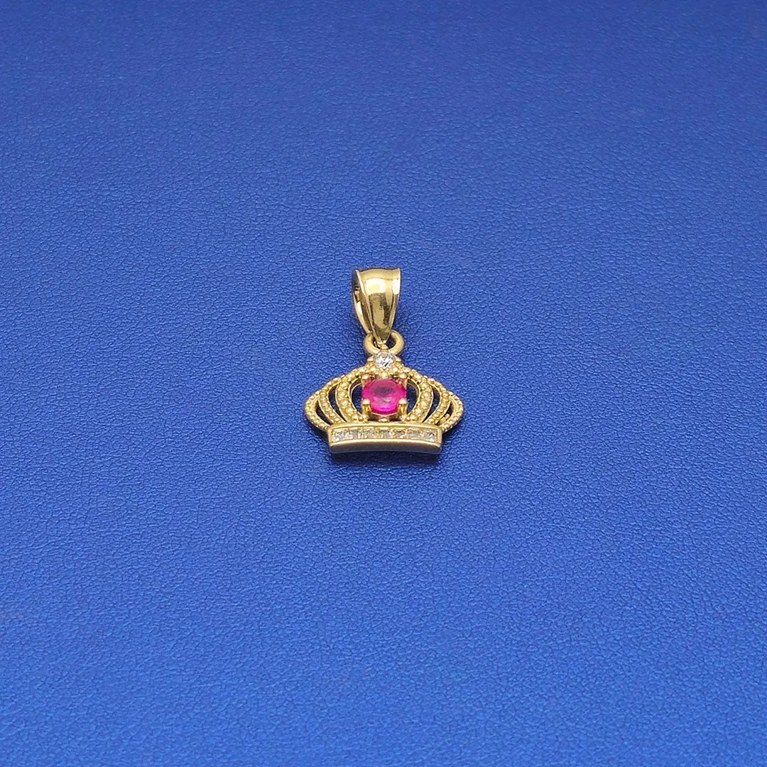 14k CZ Crown with Red Stone Pendant