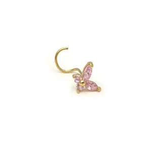 14k CZ Pink Butterfly Nose Screw Stud
