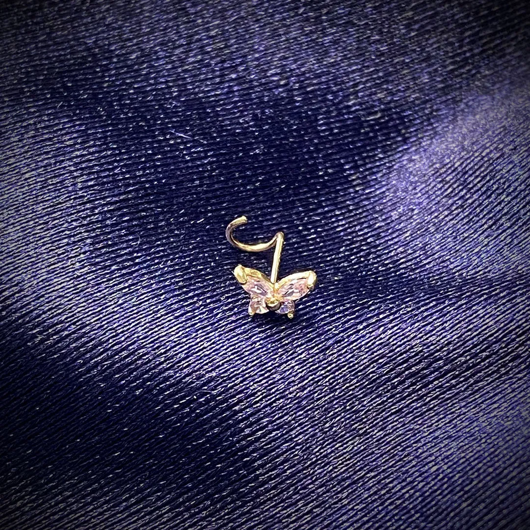 14k CZ Pink Butterfly Nose Screw Stud