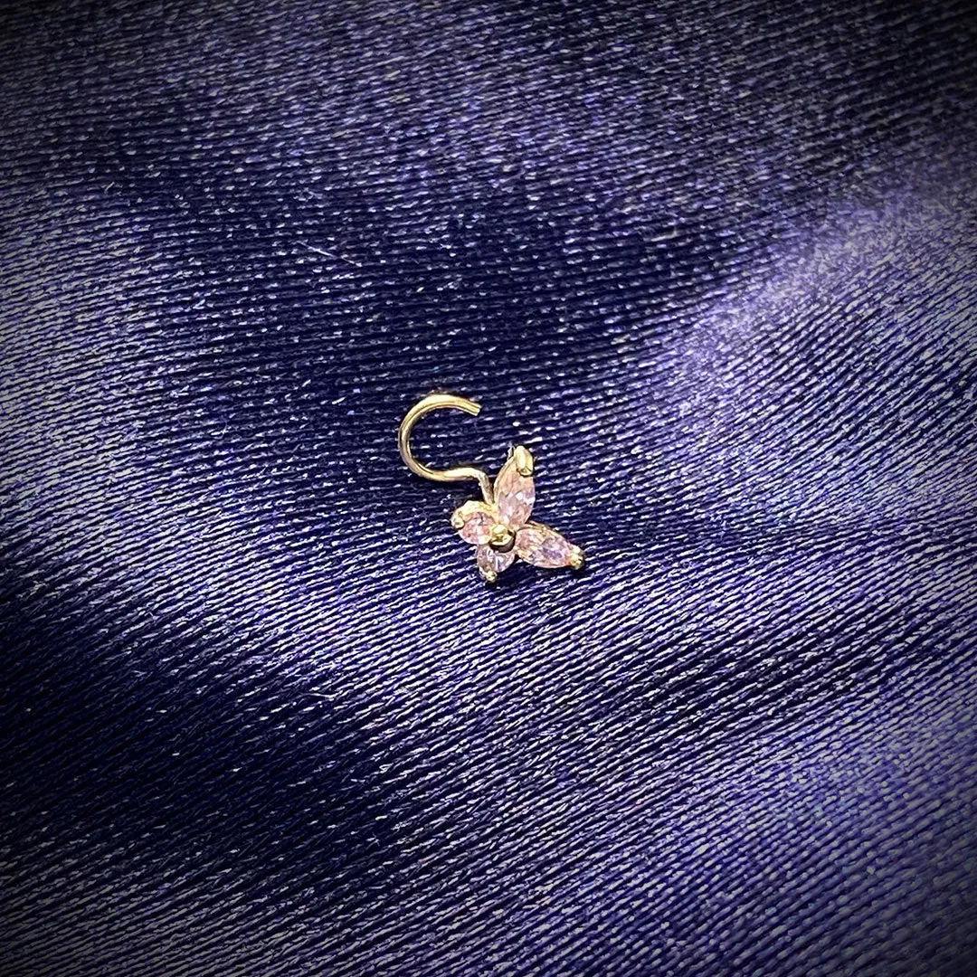 14k CZ Pink Butterfly Nose Screw Stud