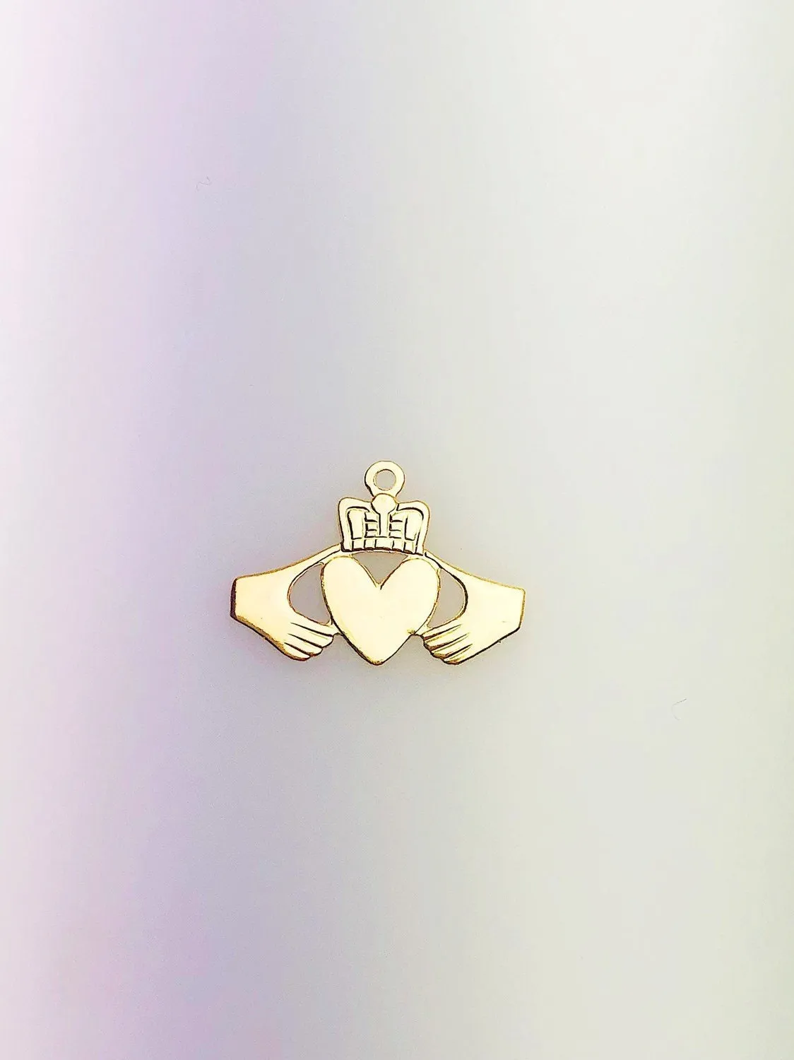 14K Gold Fill Irish Claddagh Symbol Charm w/Ring, 16.6x11.9mm, Made in USA - 529