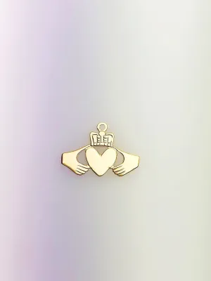 14K Gold Fill Irish Claddagh Symbol Charm w/Ring, 16.6x11.9mm, Made in USA - 529