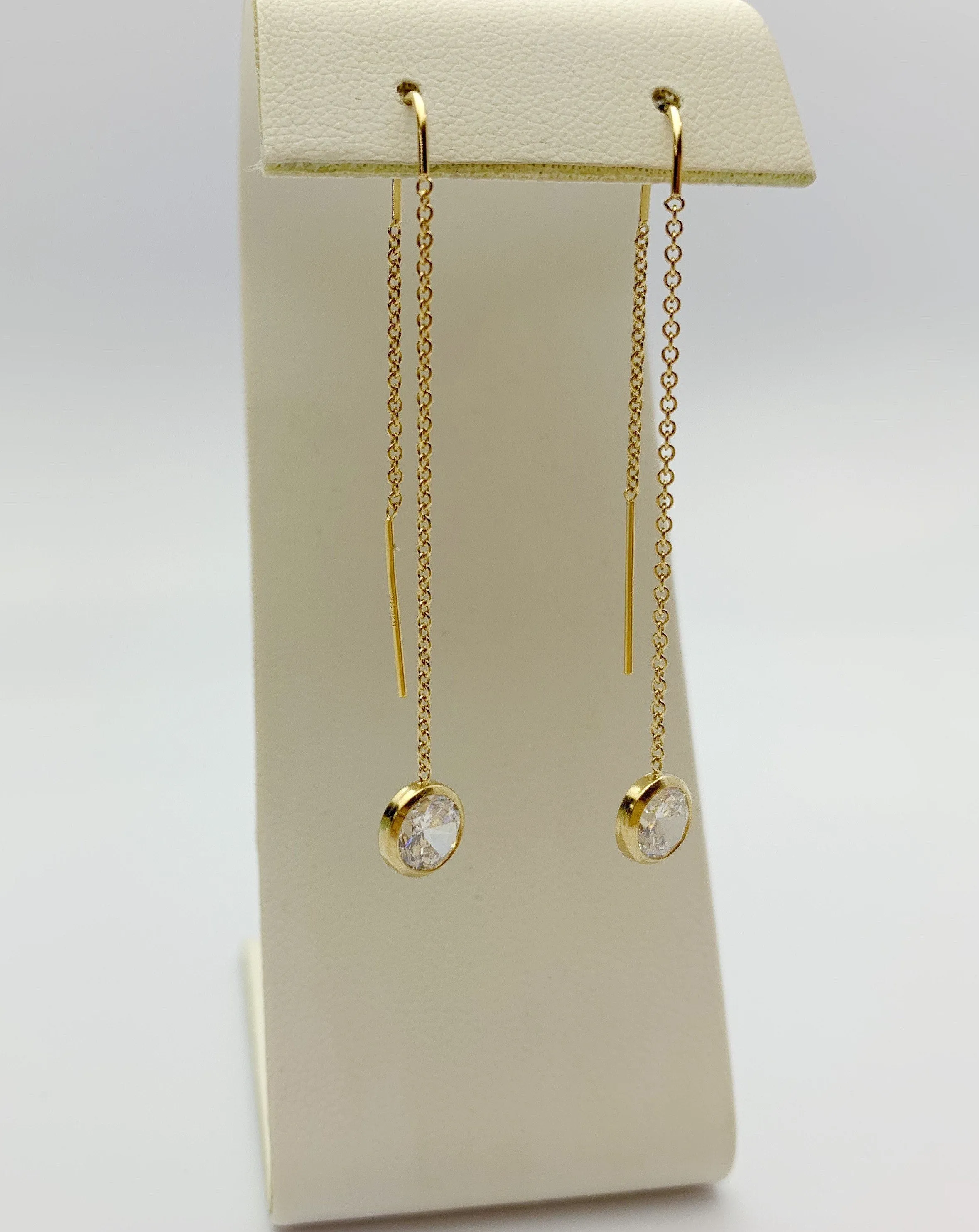 14k Gold Filled U Threader Cable Chain Earrings with 6mm White Cubic Zirconia Stones