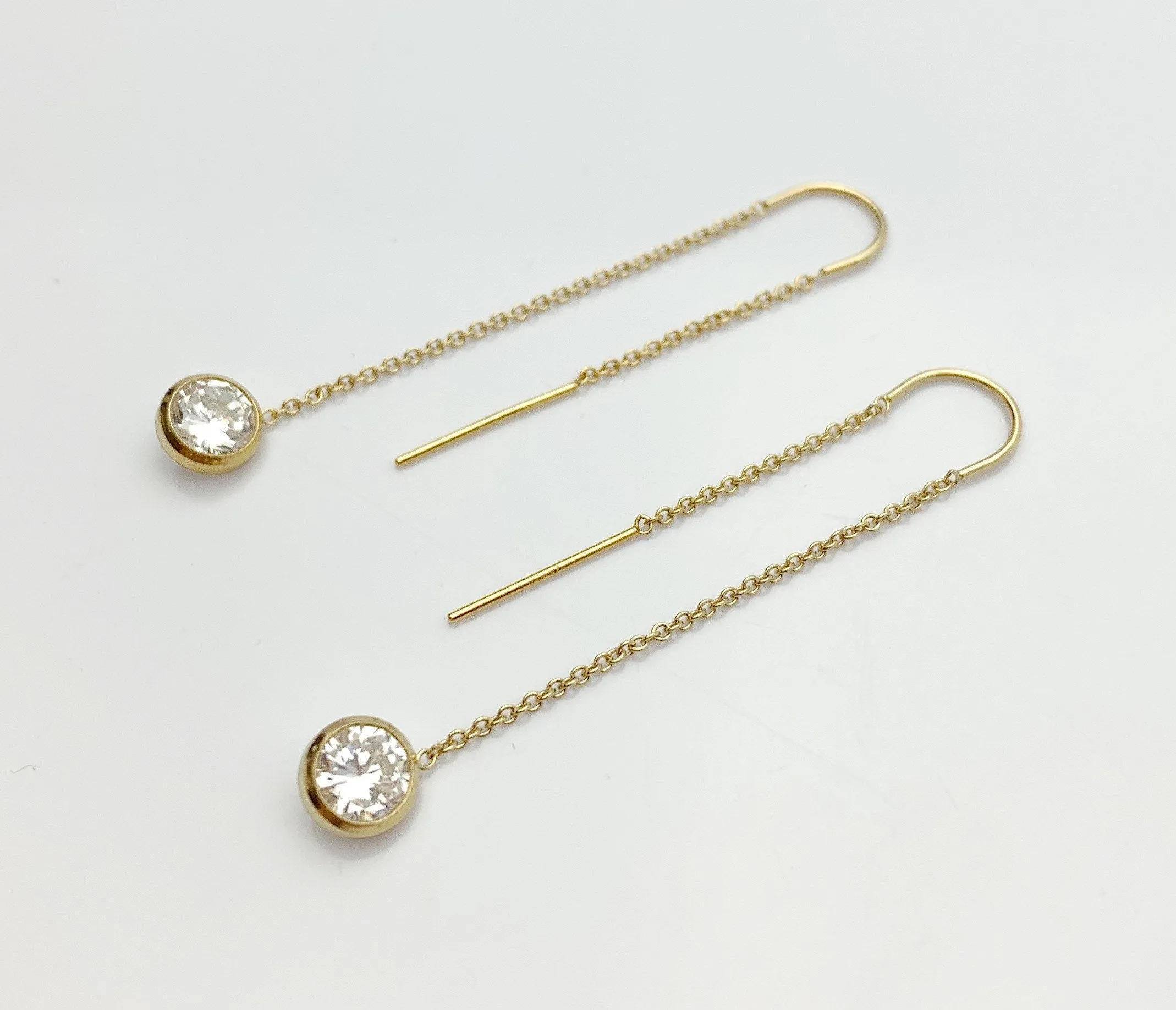 14k Gold Filled U Threader Cable Chain Earrings with 6mm White Cubic Zirconia Stones