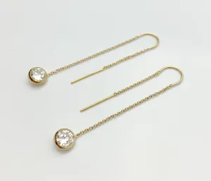 14k Gold Filled U Threader Cable Chain Earrings with 6mm White Cubic Zirconia Stones