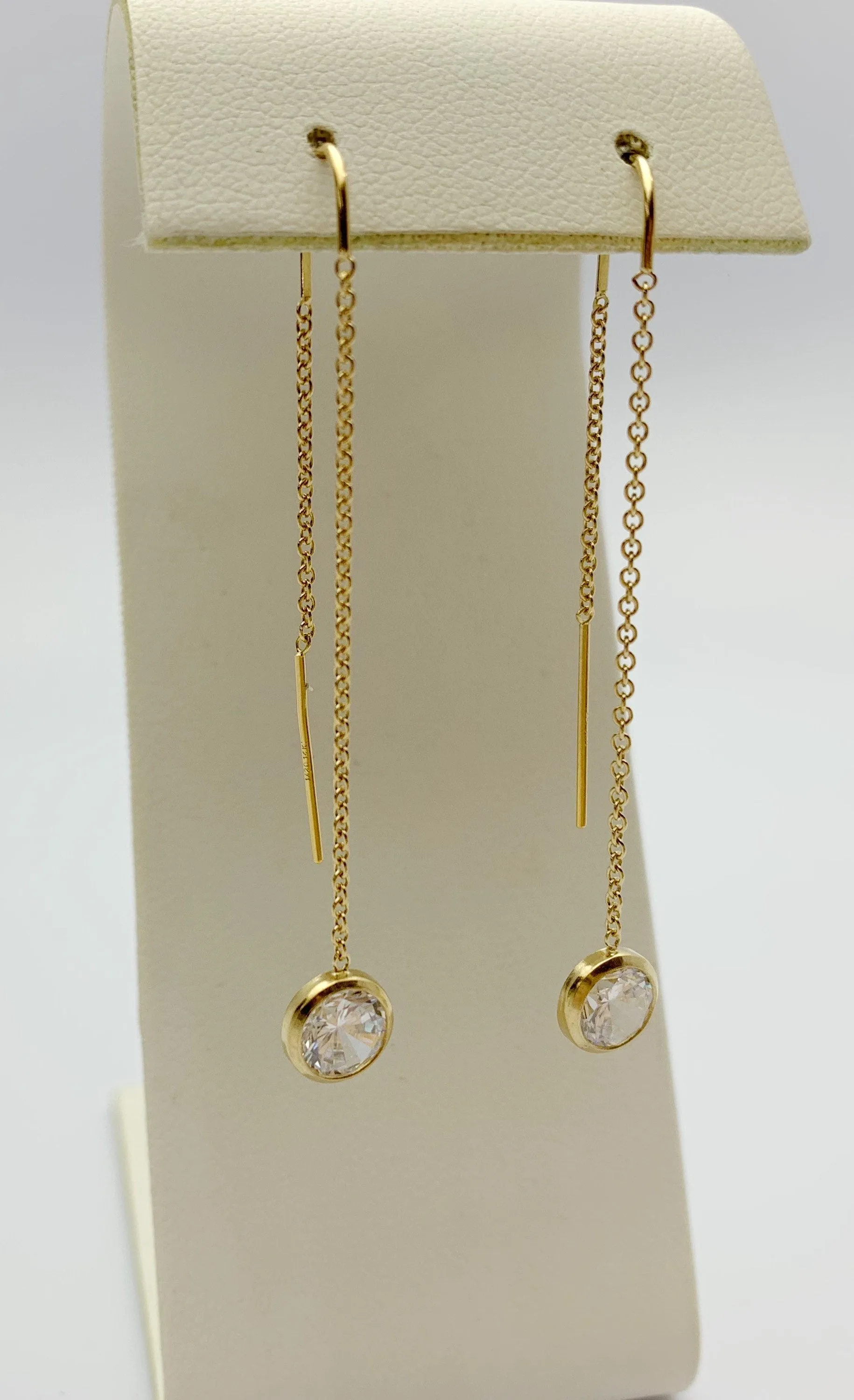 14k Gold Filled U Threader Cable Chain Earrings with 6mm White Cubic Zirconia Stones