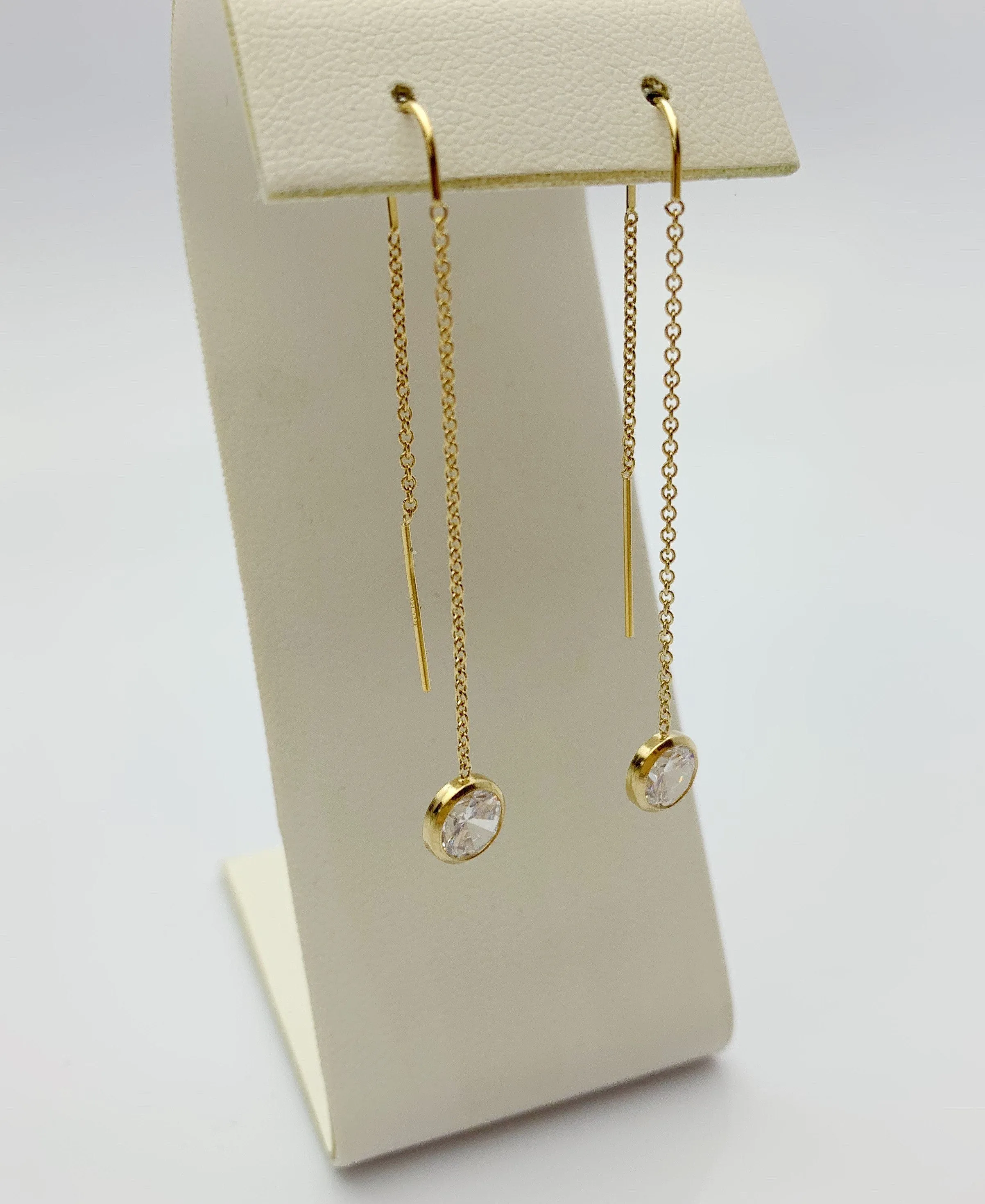 14k Gold Filled U Threader Cable Chain Earrings with 6mm White Cubic Zirconia Stones