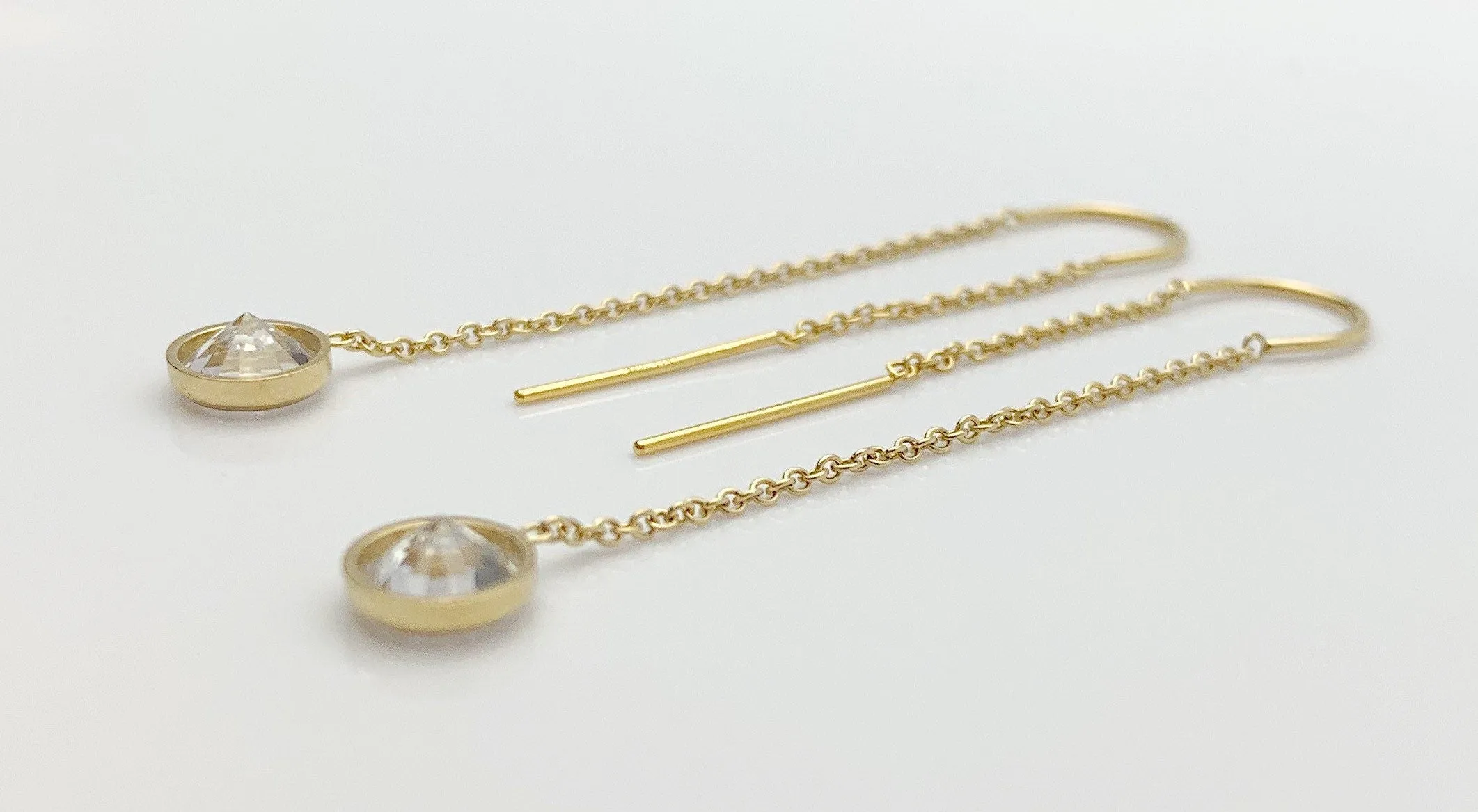 14k Gold Filled U Threader Cable Chain Earrings with 6mm White Cubic Zirconia Stones