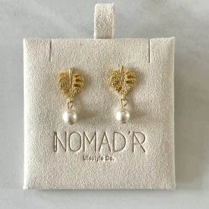 14k Gold-Plated Tropical Leaf/Drop Peal Earrings