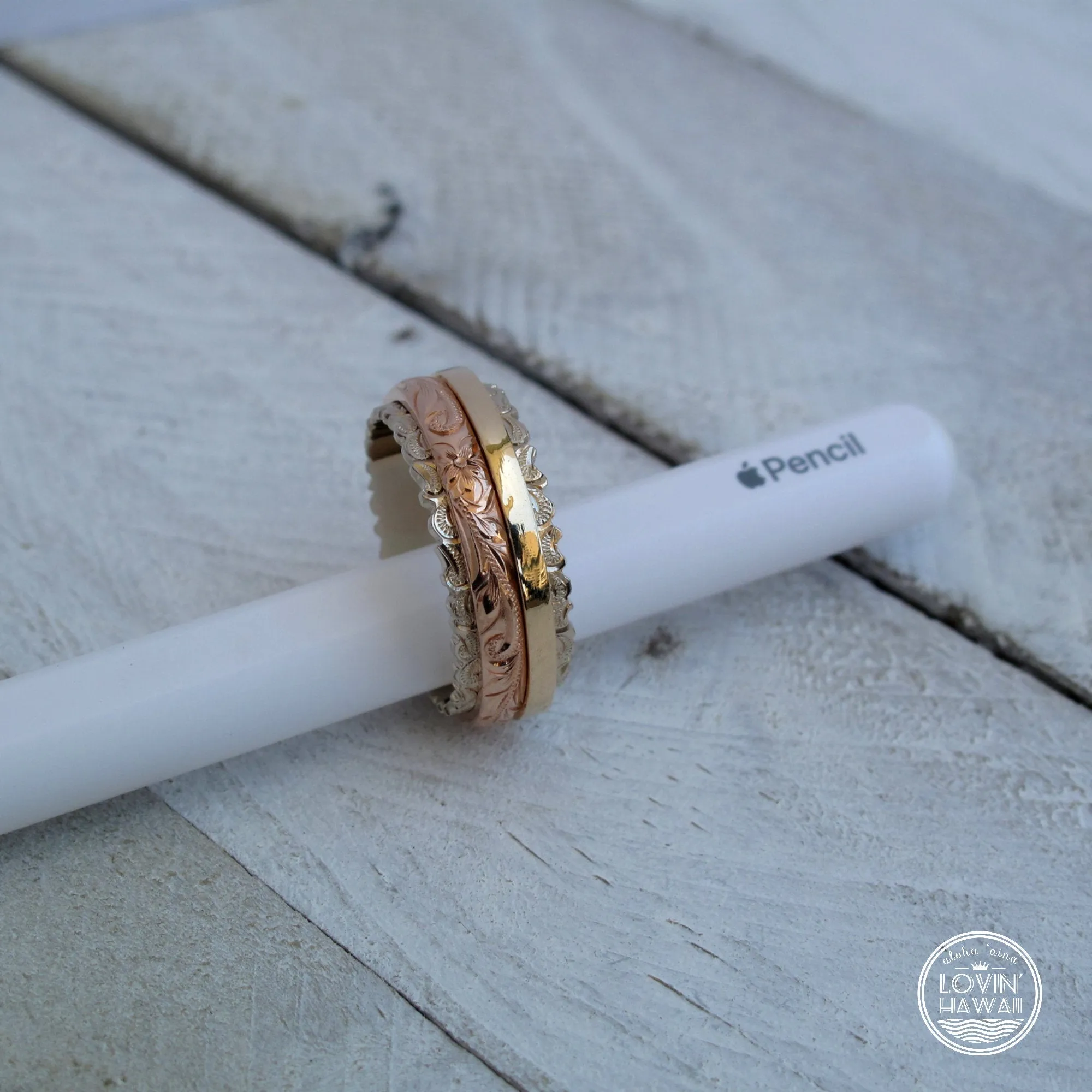 14K Gold Three Tone Gold Ring, (8mm Width)