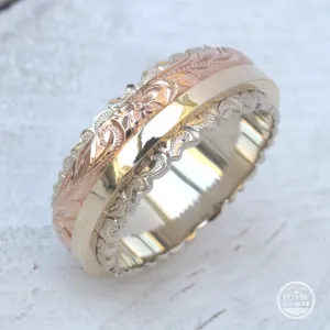 14K Gold Three Tone Gold Ring, (8mm Width)
