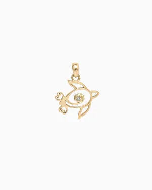 14K Gold Turtle Outline Pendant with Diamond
