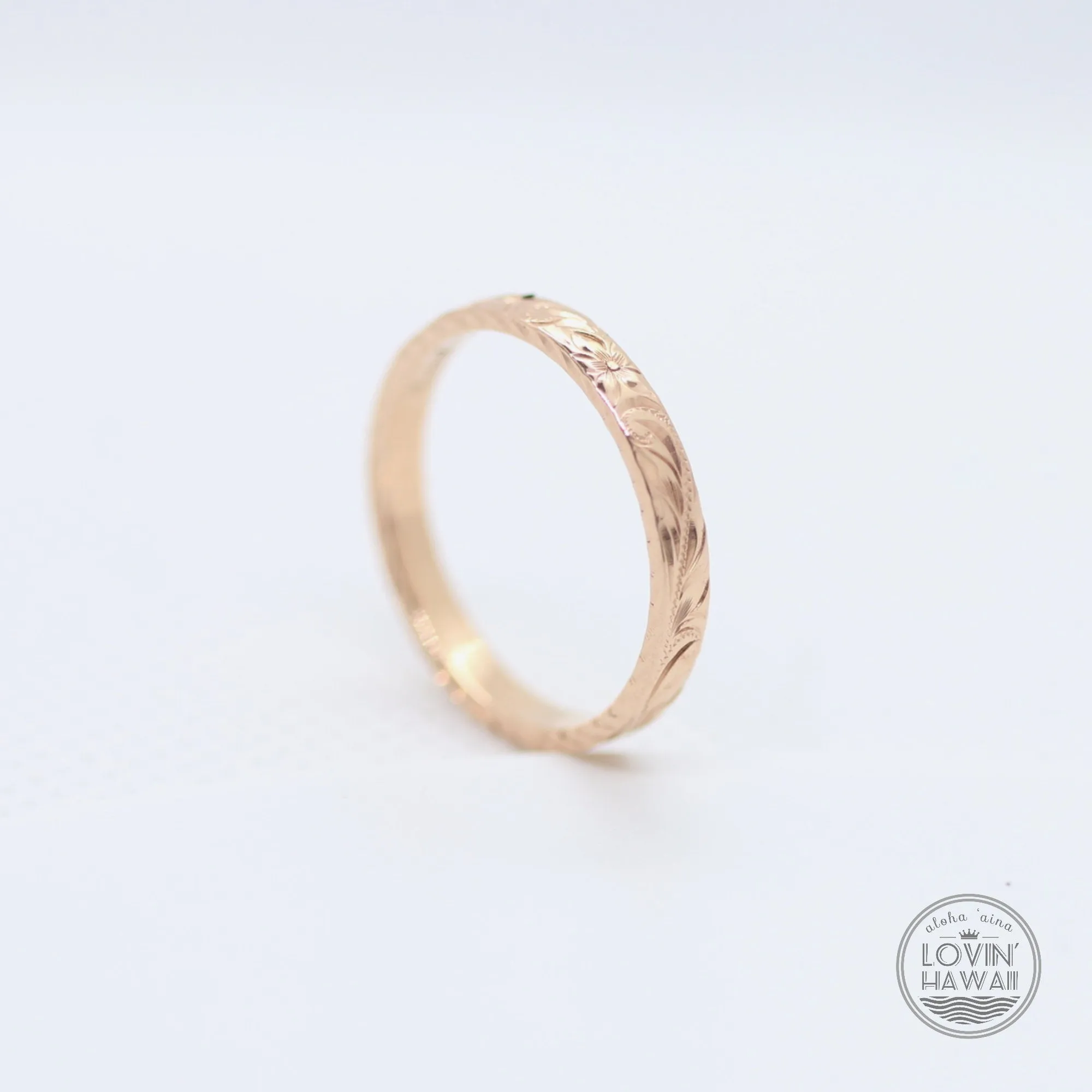 14K White Gold Wedding Rings For Women, Hand Engraved with Hawaiian Heritage Design (2.5mm Flat Style)