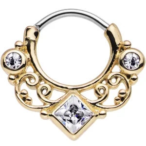 16 Gauge 3/8 Gold IP Clear CZ Lahori Palace Septum Clicker