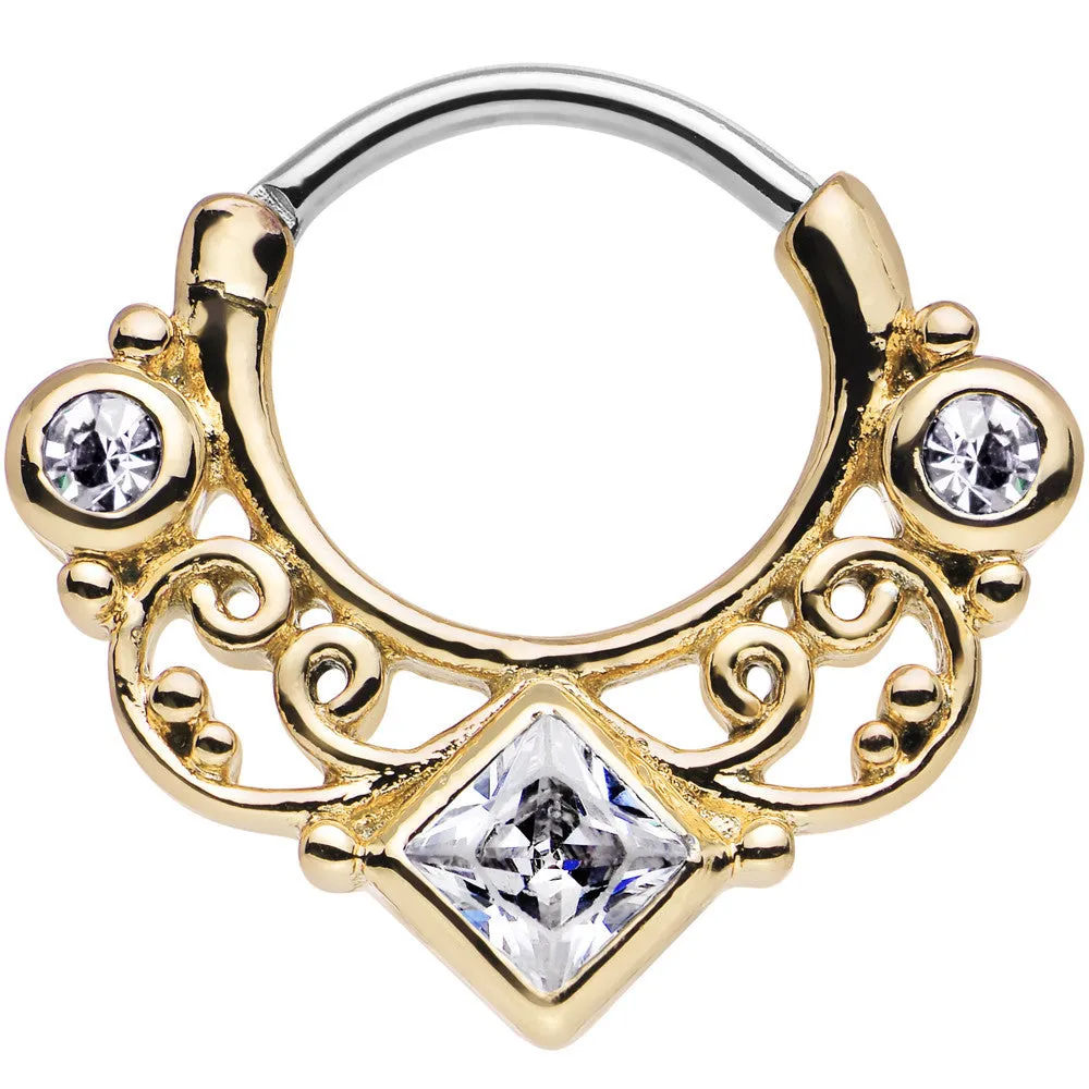 16 Gauge 3/8 Gold IP Clear CZ Lahori Palace Septum Clicker