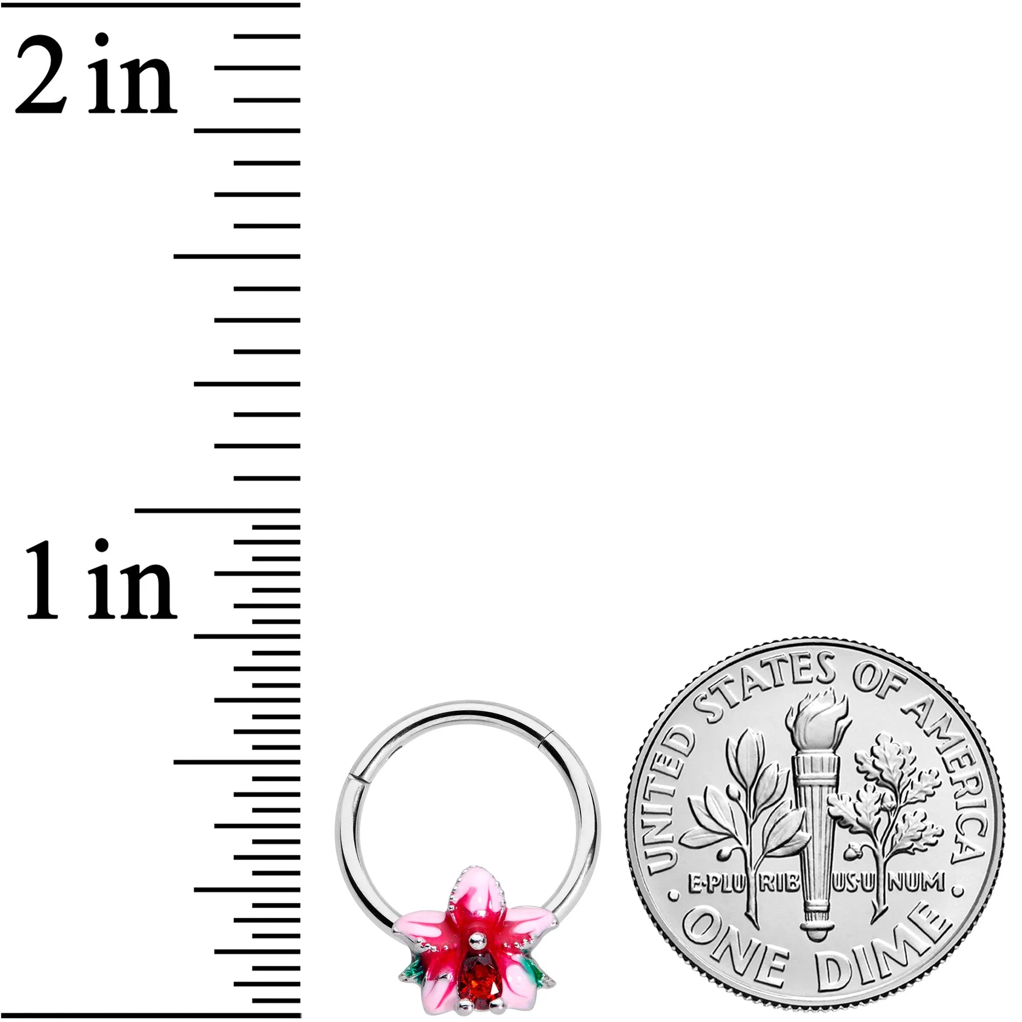 16 Gauge 3/8 Red Gem Exotic Flower Hinged Segment Ring