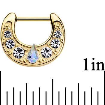 16 Gauge 5/16 Gold Plated Aurora Teardrop Clear Gem Septum Clicker