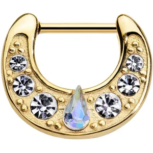 16 Gauge 5/16 Gold Plated Aurora Teardrop Clear Gem Septum Clicker