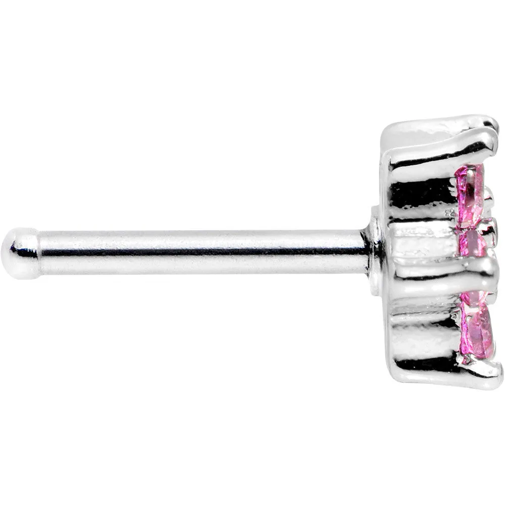 18 Gauge 1/4 Pink and Clear Cubic Zirconia Gem Flower Nose Bone