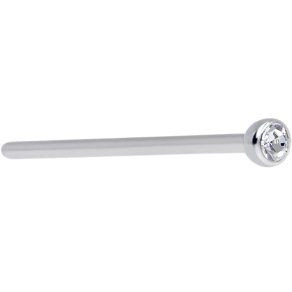 18 Gauge 3/4 Clear CZ Steel Straight Fishtail Nose Ring 2.5mm