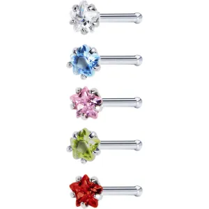 18 Gauge Stainless Steel Star CZ Nose Bone Pack Set