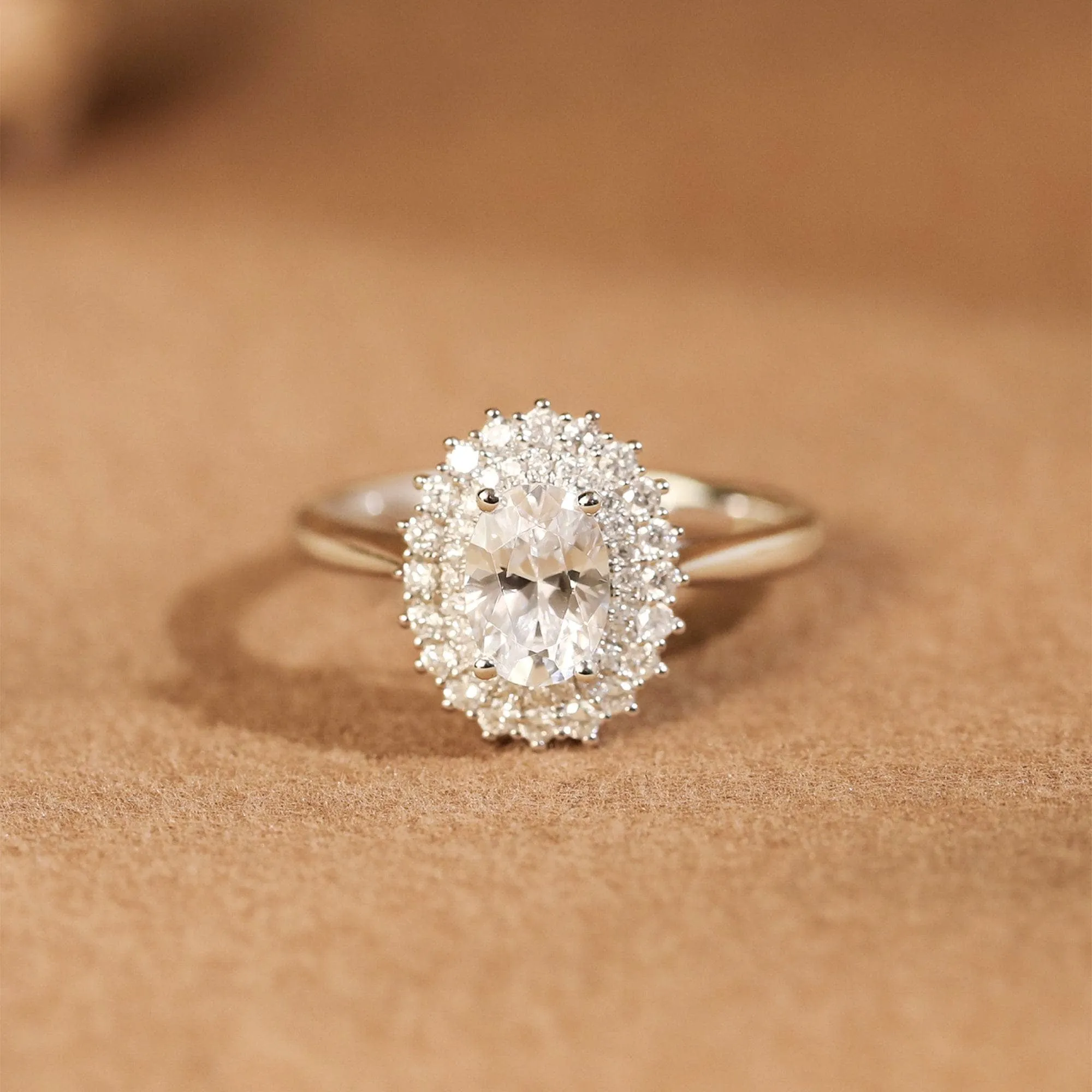 18k Oval Cut Diamond Vintage Halo Engagement Ring