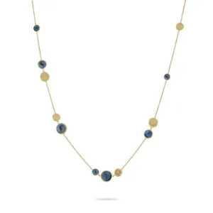 18K Yellow Gold Bead & London Blue Topaz Necklace