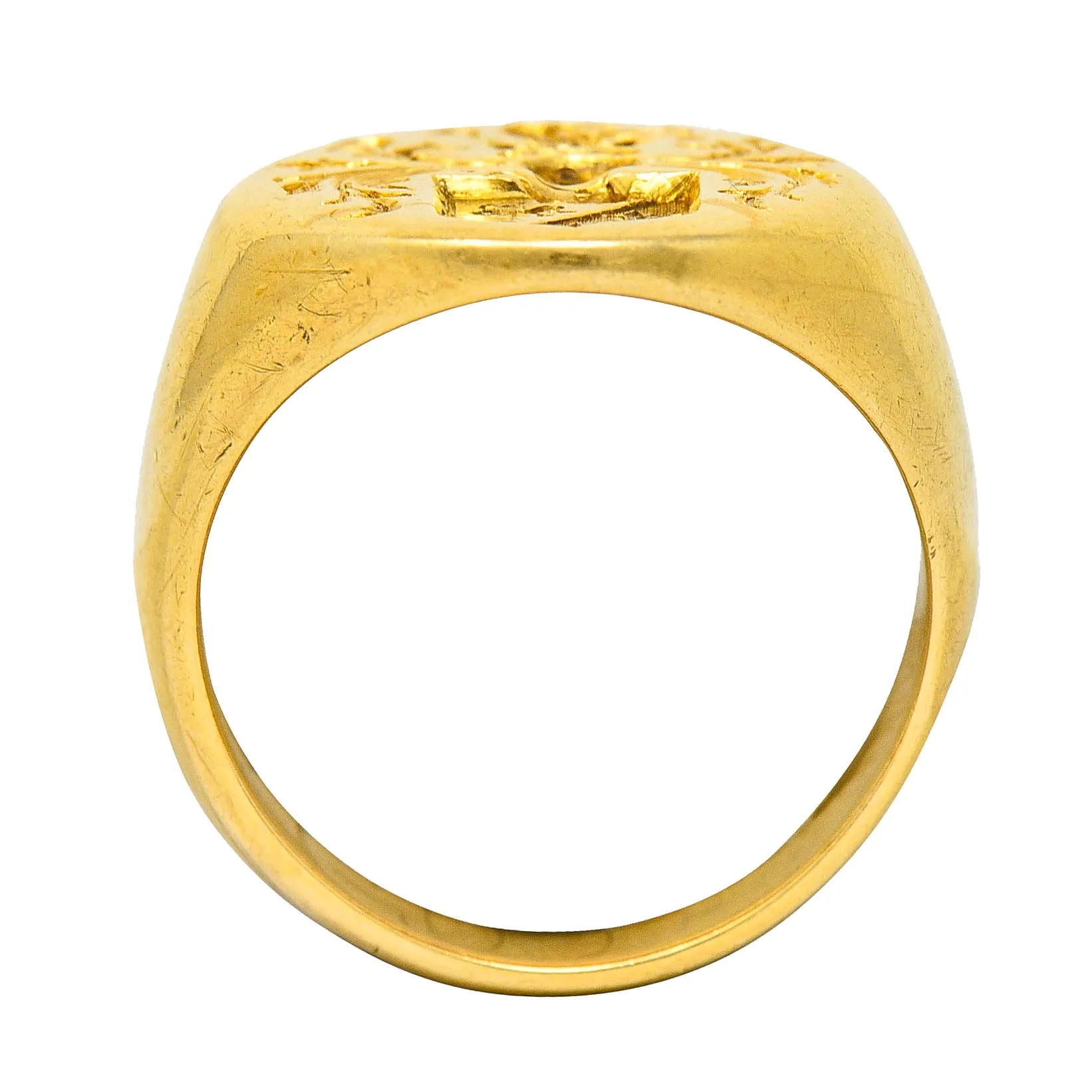 1940's Retro 14 Karat Yellow Gold Unisex Lion Shield Signet Heraldry Ring