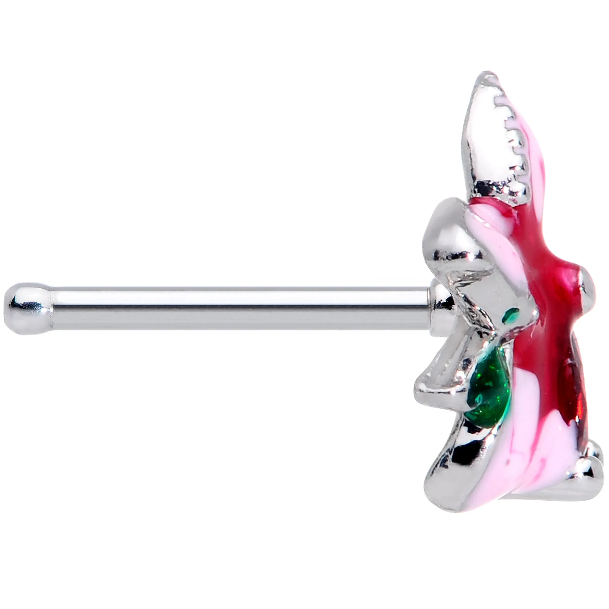 20 Gauge 1/4 Red Gem Exotic Flower Nose Bone