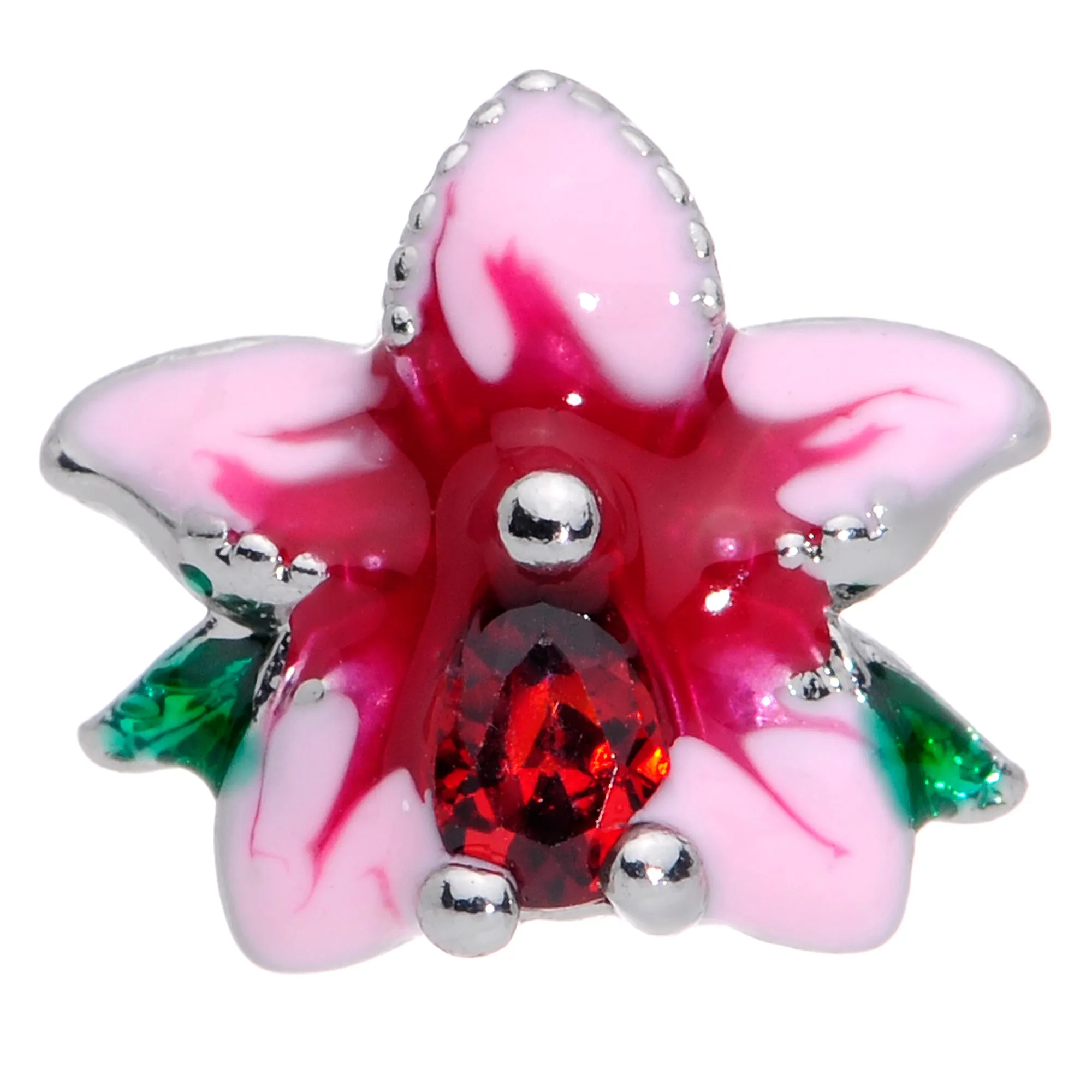 20 Gauge 1/4 Red Gem Exotic Flower Nose Bone