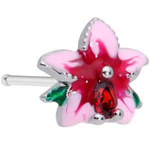 20 Gauge 1/4 Red Gem Exotic Flower Nose Bone