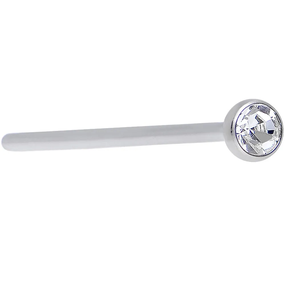 20 Gauge 3/4 Clear CZ Steel Straight Fishtail Nose Ring 2.5mm
