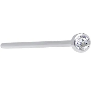 20 Gauge 3/4 Clear CZ Steel Straight Fishtail Nose Ring 2mm