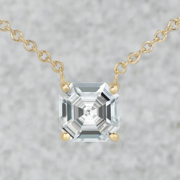 2.21 CTW DEW Asscher Moissanite Solitaire Pendant in 14K Yellow Gold