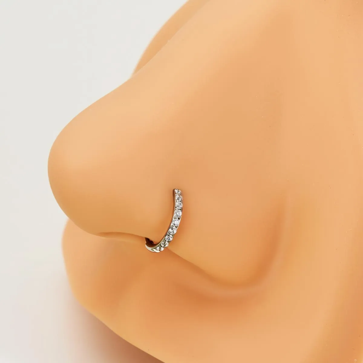 22G Micro Paved CZ Stone Hinged Segment Nose Ring