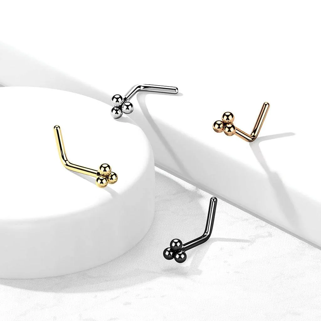 316L Surgical Steel Black PVD Trillium Ball Top L-Shape Nose Ring Stud